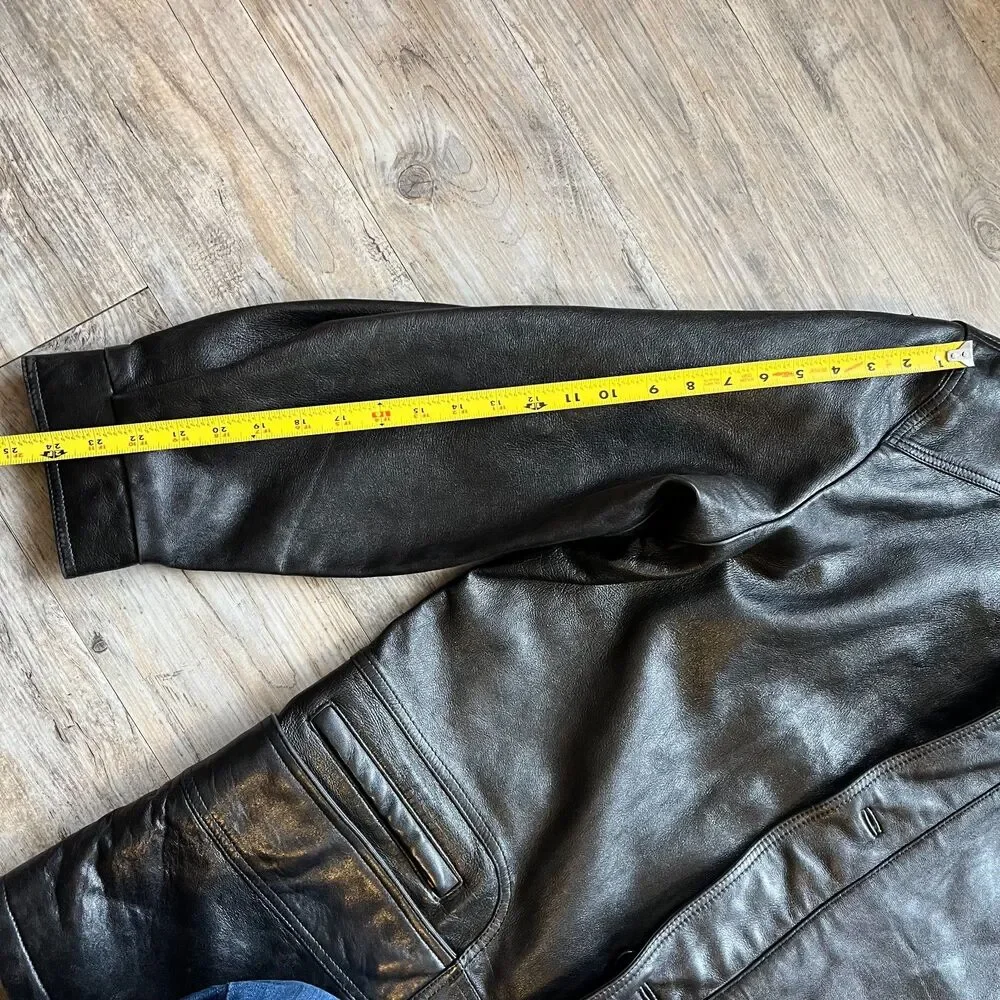 Striwa Leather Jacket Vintage Black Men XL Winter 90s Zip Button Pockets - Picture 8 of 10
